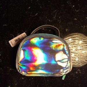 2 BNWT Cosmetic Cases Holographic, Striped Silver